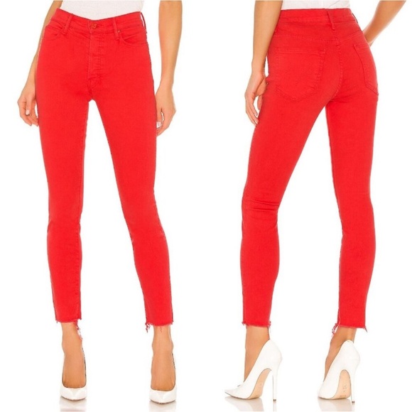 MOTHER Denim The Stunner Ankle Fray in Red